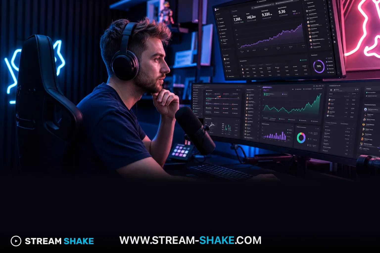 Ein dynamisches Dashboard, das Twitch Streamer Statistiken, Wachstumsdiagramme und Analysedaten für 2026 zeigt.