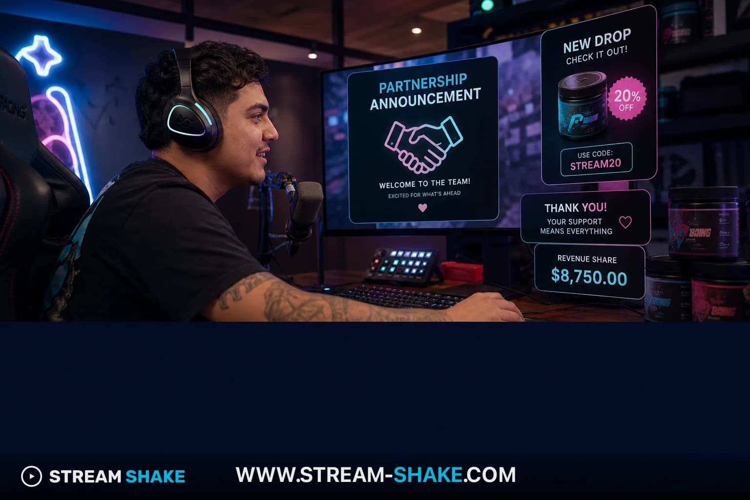 Ein Streamer-Overlay mit einem G2A-Logo, das ein Graumarkt-Sponsoring symbolisiert.