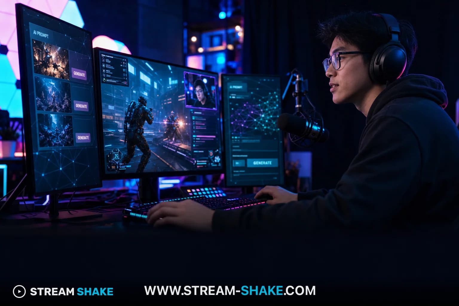 Yoğun bir oyuna tepki veren bir League of Legends yayıncısı, Twitch sohbeti katmanı görünür durumda.