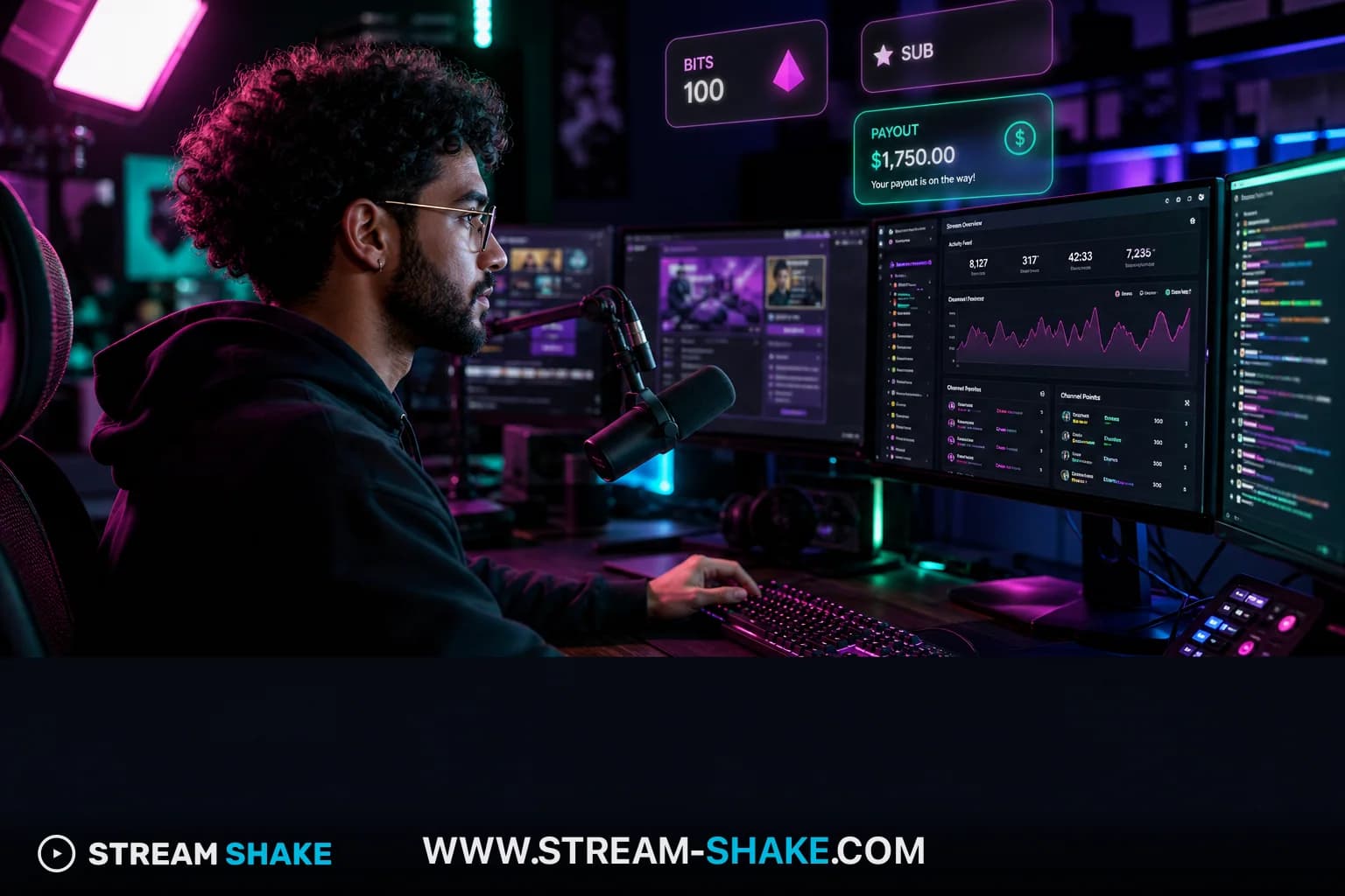 分析とチャットのあるストリーマーダッシュボード——2026年partnered streamerの複雑な世界を象徴。