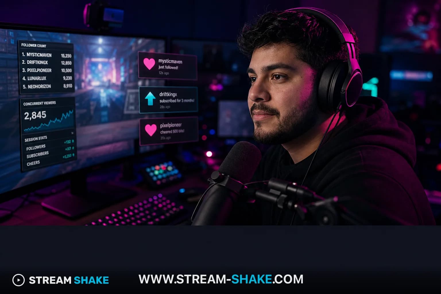 Panel de leaderboard Twitch en monitor gaming — portada de investigación top followed Twitch streamers API 2026