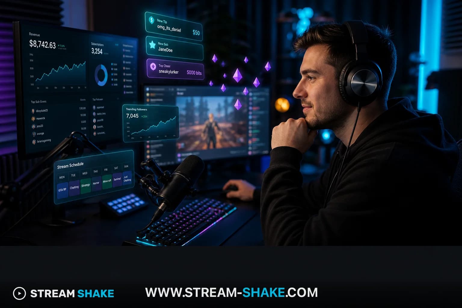 رسم توضيحي يصور عملة بتات Twitch وهي تتحول إلى دولارات أمريكية، ترمز إلى تحقيق الدخل للمذيعين.