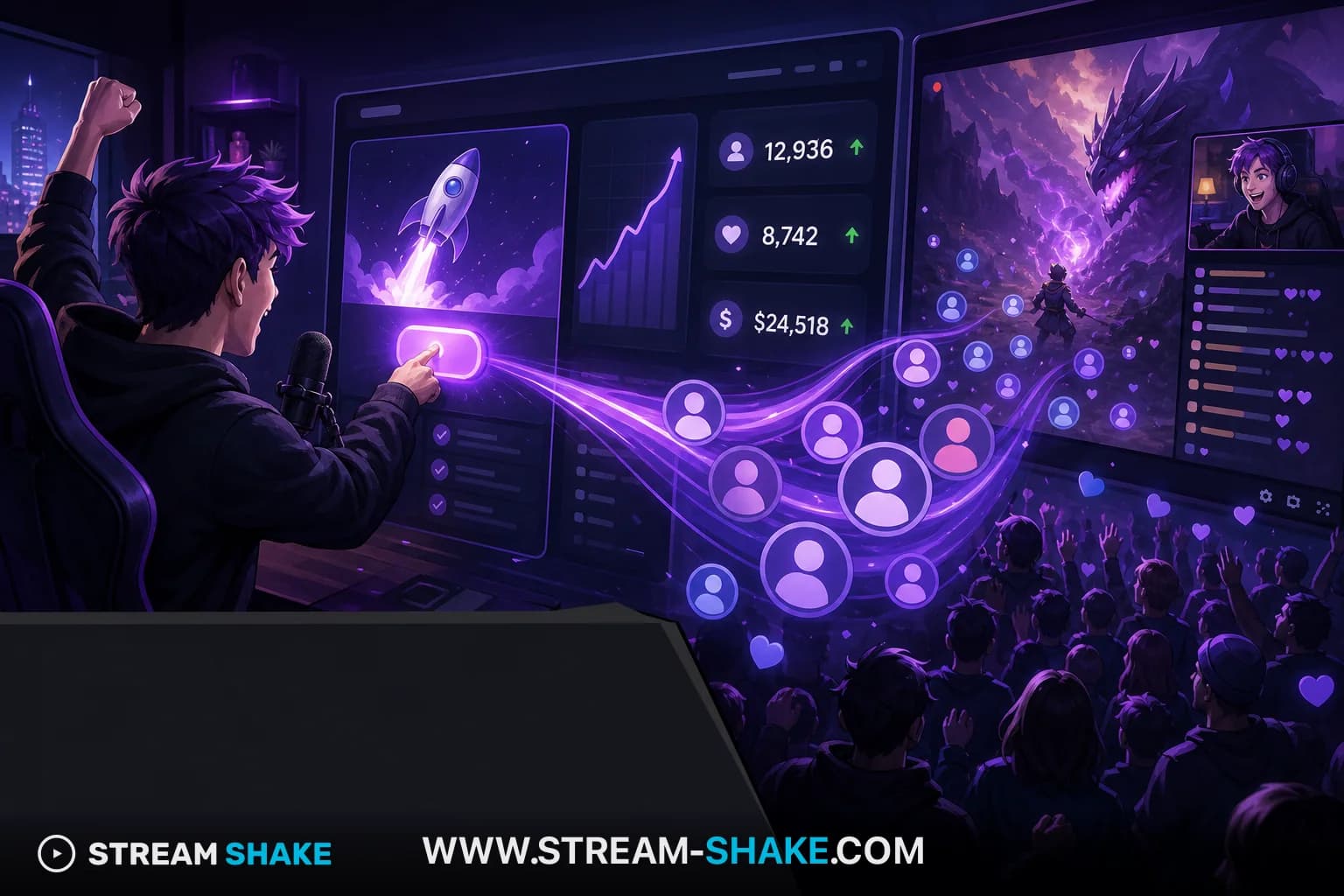 لوحة تحكم ستريمر تويتش مع نمو حقيقي للمشاهدين — Stream Shake