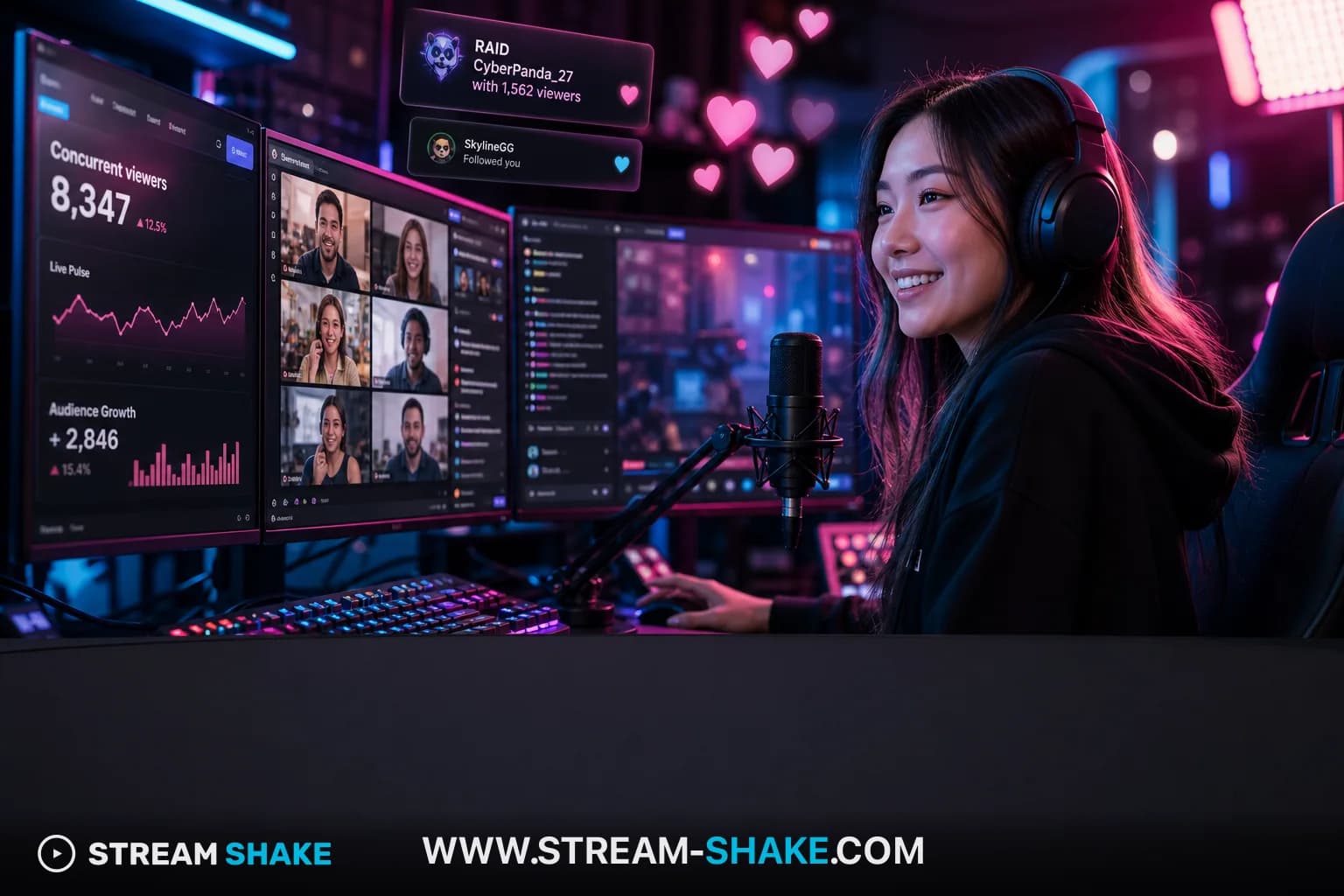 A Twitch streamer playing an interactive game with chat overlays, showing viewer engagement and game elements.