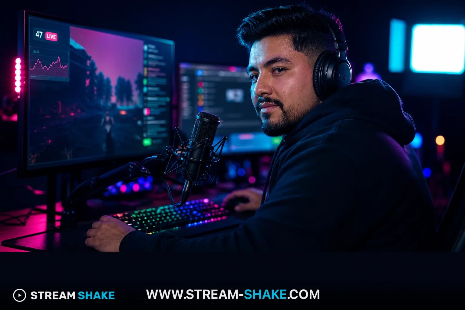 An illustration depicting a Twitch streamer navigating a complex digital landscape with links to other platforms, symbolizing the Twitch-to-OnlyFans pipeline.