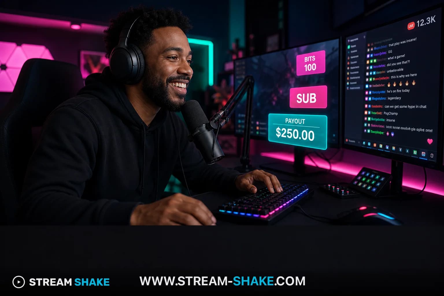 Illustrazione editoriale dedicata a crescita sostenibile dei canali Twitch, con riferimenti a Twitch, creator, community e crescita sostenibile (Twitch, Stream Shake)