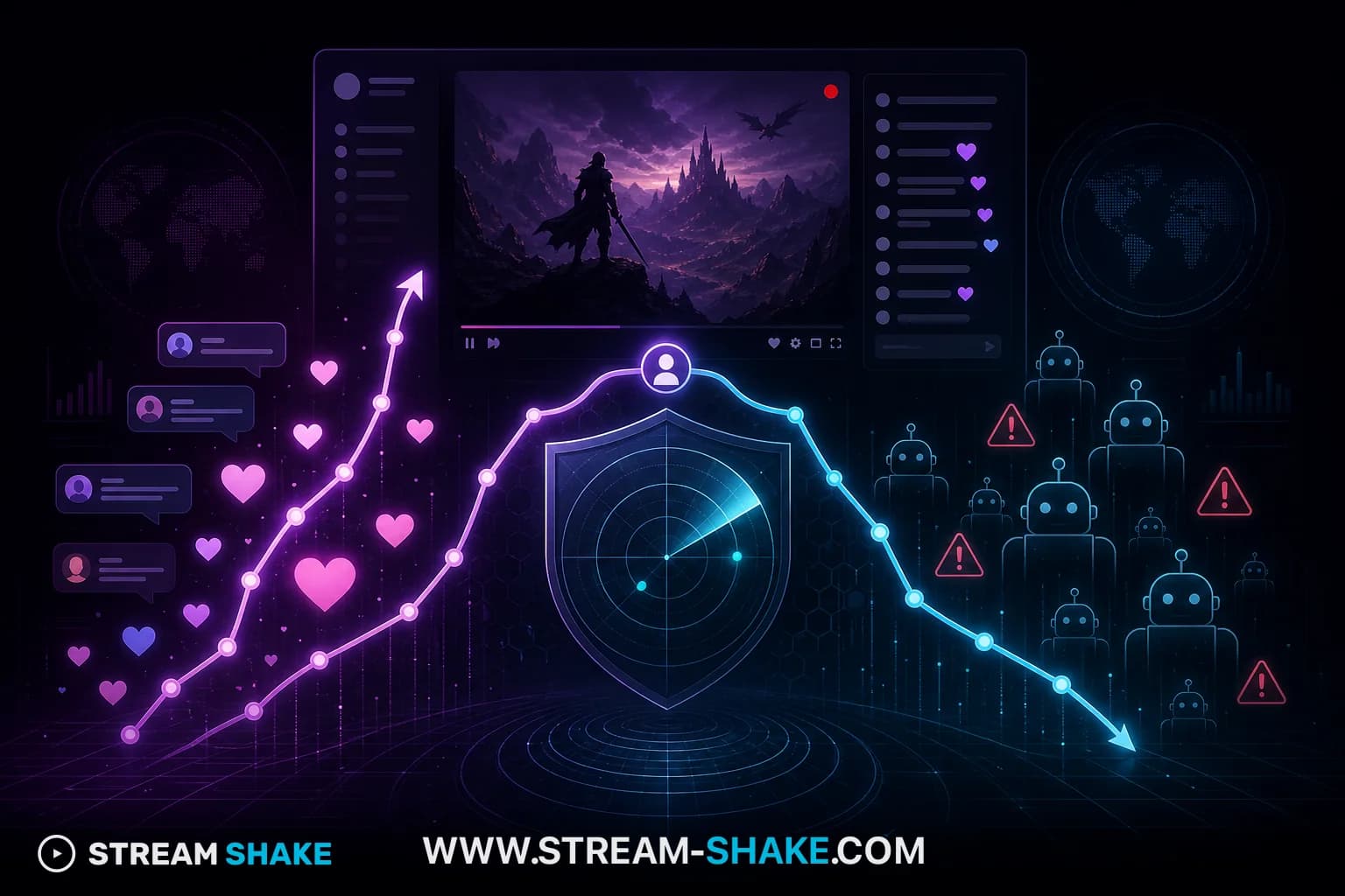 Detección de viewbots en Twitch — chat orgánico frente a tráfico vacío de bots en el panel de un directo