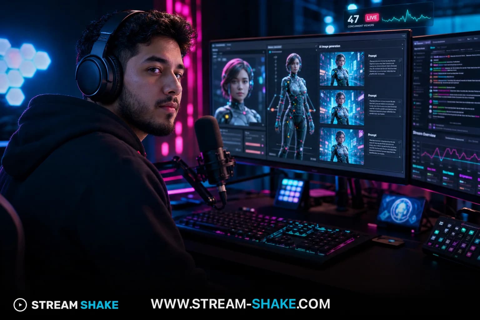 Un avatar di streamer virtuale in stile anime su un overlay di flusso Twitch, che rappresenta il fenomeno VTuber.